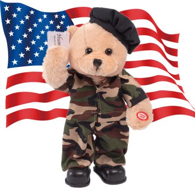 Humor Ted Military Hero Valentines Teddy Bear Stuffed Animals Singing Dancing Teddy Bear Stuffed Animal, US Army Theme Music Plush Toys,Independence Day Birthday Gifts for Kids .14"(Camouflage Army)