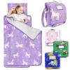 Primlect Toddler Nap Mat with Removable Pillow and Flannel Blanket, Portable Sleep Bag for Kids, Easy to Roll up, Washable, Perfect for Daycare, Preschool, Girls, 3-6 Years (Purple) view 1