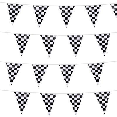 100 Ft Checkered Flag Banner, 48 Pcs Black and White Checkered Pennant Banner Flags on a String, Birthday Decorations for Nascar, Race Car, Hot Wheels, Racing Themed Party