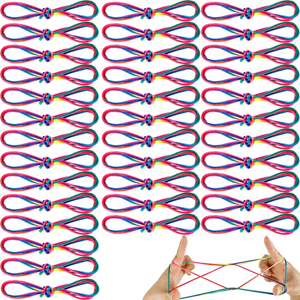 36 Pack Cat Cradle String Rainbow Finger String Toy String Hand Game Supplies Colorful Chinese Finger String Games for Kids Adults Creative Hand Games