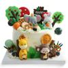 17pcs Wild One Birthday Cake Decorations - Jungle Safari Animal Cake Topper with Reusable Silicone Monkey, Giraffe, Rabbit, Elephant, Mushroom, Carrot, Trees, Happy Birthday Sign, Decorative Balls view 1