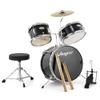 3 Piece Kids Drum Set with Cymbal, 2 Drumsticks, Pedal, 2 Tom,Beginner Junior Drum Kit with Throne Stool, Musical Instruments for Boys and Girls, Black view 1