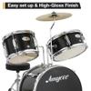 3 Piece Kids Drum Set with Cymbal, 2 Drumsticks, Pedal, 2 Tom,Beginner Junior Drum Kit with Throne Stool, Musical Instruments for Boys and Girls, Black view 4