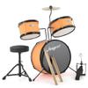 3 Piece Kids Drum Set with Cymbal, 2 Drumsticks, Pedal, 2 Tom,Beginner Junior Drum Kit with Throne Stool, Musical Instruments for Boys and Girls, Yellow view 1