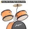 3 Piece Kids Drum Set with Cymbal, 2 Drumsticks, Pedal, 2 Tom,Beginner Junior Drum Kit with Throne Stool, Musical Instruments for Boys and Girls, Yellow view 4