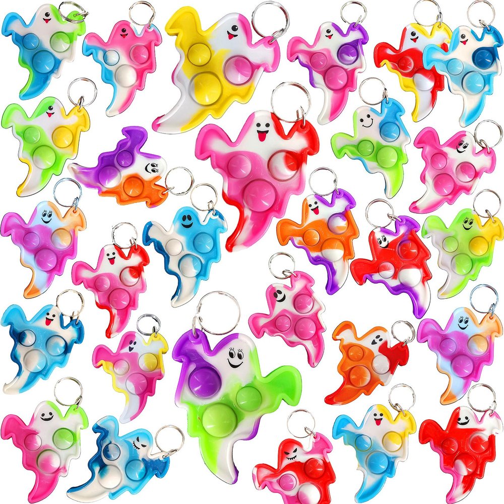 100 Packs Bulk Halloween ghost Fidget Bubble Mini Pop KeychainHalloween Party Favors Supplies and Student Prizes