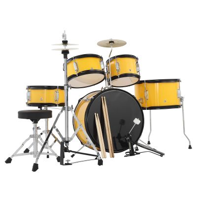5 Piece Kids Drum Set with Tom,Cymbal, Youth Junior Drum Kit with Hi-Hat, Pedal, Drumsticks and Seat for Beginner, Teens,Yellow