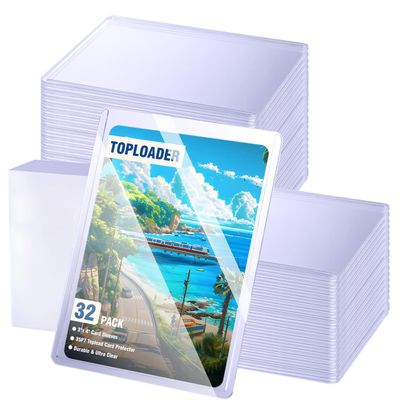 100 Topload Card Holder and 100 Soft Sleeves, JIQEZNL Upgraded 35pt Topload Hard Card Protectors, 3" x 4" Card Sleeves Hard Plastic, Rigid Toploading Hard Card Case for Collectible Trading Cards