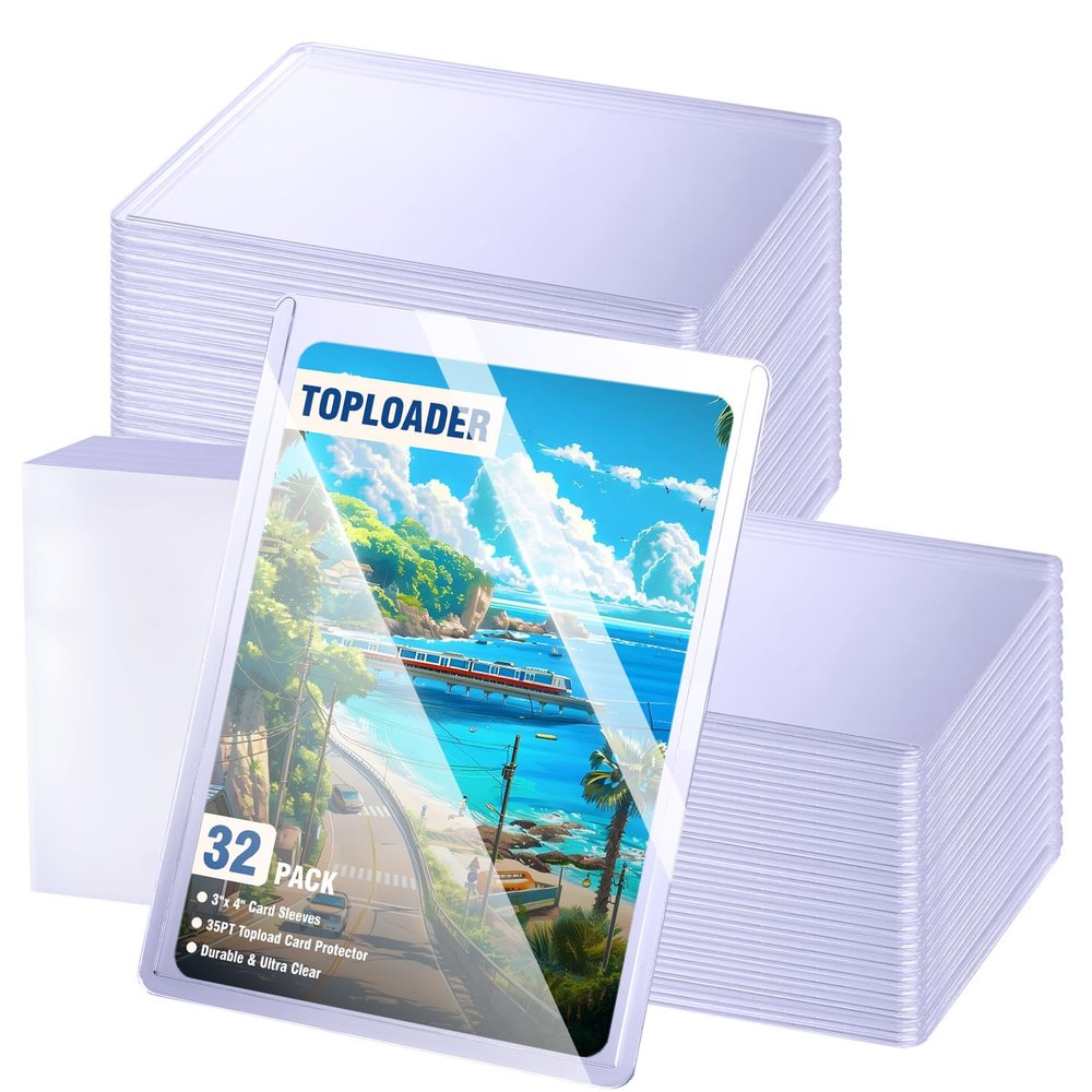 100 Topload Card Holder and 100 Soft Sleeves, JIQEZNL Upgraded 35pt Topload Hard Card Protectors, 3" x 4" Card Sleeves Hard Plastic, Rigid Toploading Hard Card Case for Collectible Trading Cards