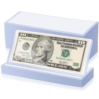 100 Pack Currency Topload Holder, 6.8" x 2.9" Dollar Bill Sleeves Hard Plastic Clear Money Holder Rigid Protective Waterproof Currency Sleeves Dollar Bill Display Protector for Cash Paper Collectors