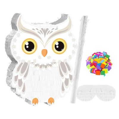 fxwtich Owl Pinata Set with Stick, Blindfold & Confetti - High-Quality Durable Paper, Vibrant Fade-Resistant Colors - for Kids Birthday Party & Woodland Forest Animal Theme Decorations Sets