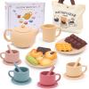 Silicone Tea Party Set for Little Girls Kids Toddlers Tea Set with Tea Pot Cups Food Pretend Play Kitchen Accessories Christmas Birthday Gift for Girls Age 3 4 5 6 Year Old Toys view 1