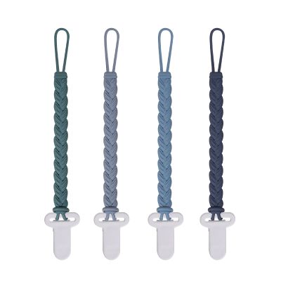 4 Pcs Gray Baby Silicone Teething Pacifier Clip,One-Piece Design,Woven Shape,BPA Free.