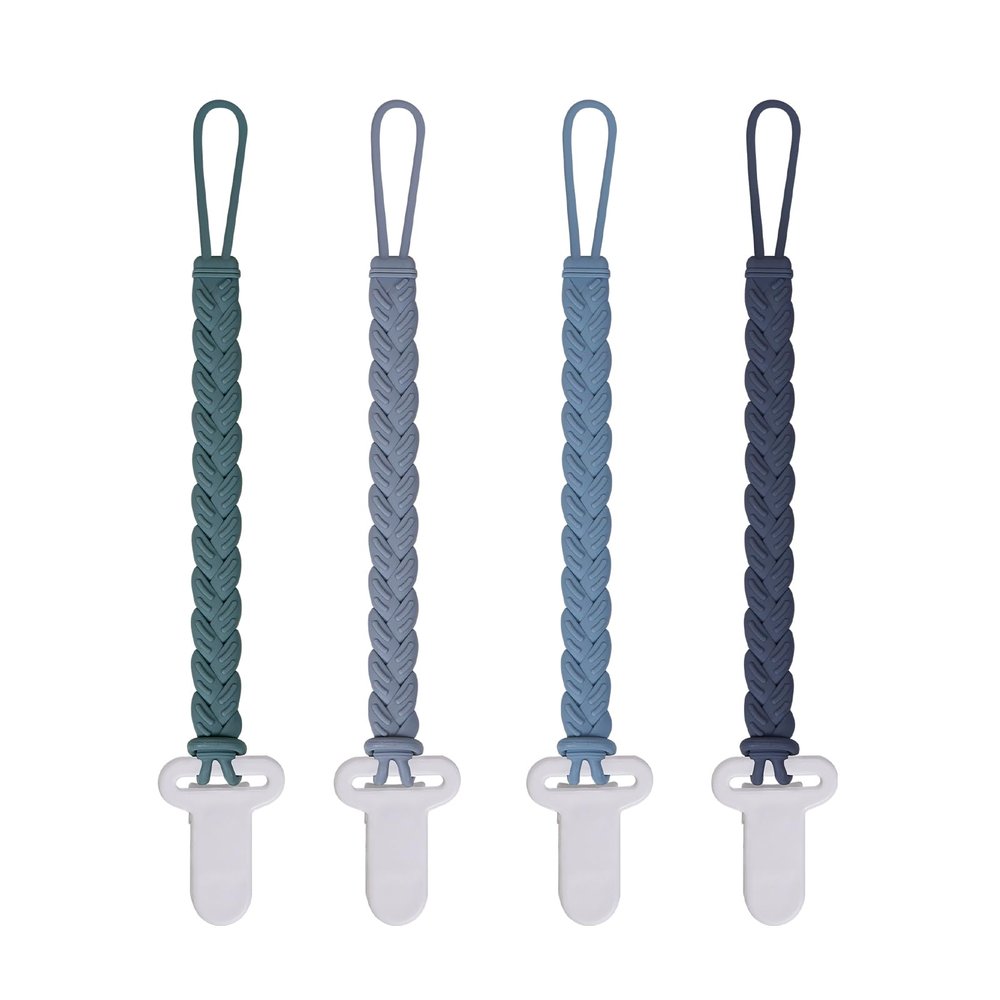 4 Pcs Gray Baby Silicone Teething Pacifier Clip,One-Piece Design,Woven Shape,BPA Free.