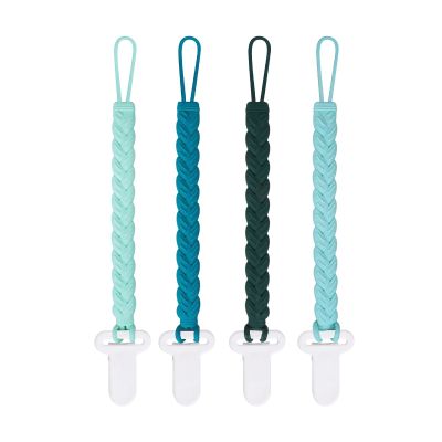 4 Pcs Green Baby Silicone Teething Pacifier Clip,One-Piece Design,Woven Shape,BPA Free.