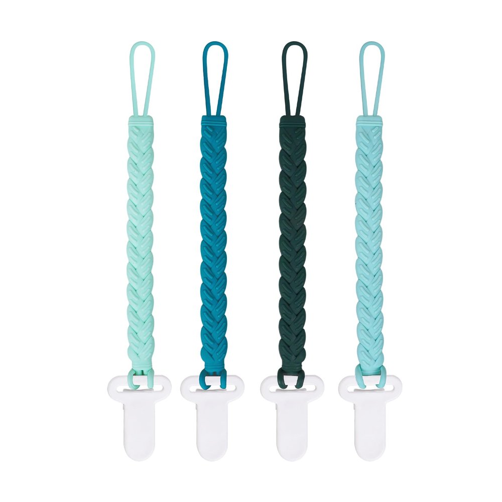 4 Pcs Green Baby Silicone Teething Pacifier Clip,One-Piece Design,Woven Shape,BPA Free.
