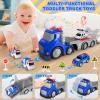 IJIGU Truck Toys for Toddler 1, 2, 3, 4 Year Old Boy, City Police Transport Trucks Toy Set, Ideal Christmas Birthday Gifts for Kids. view 2