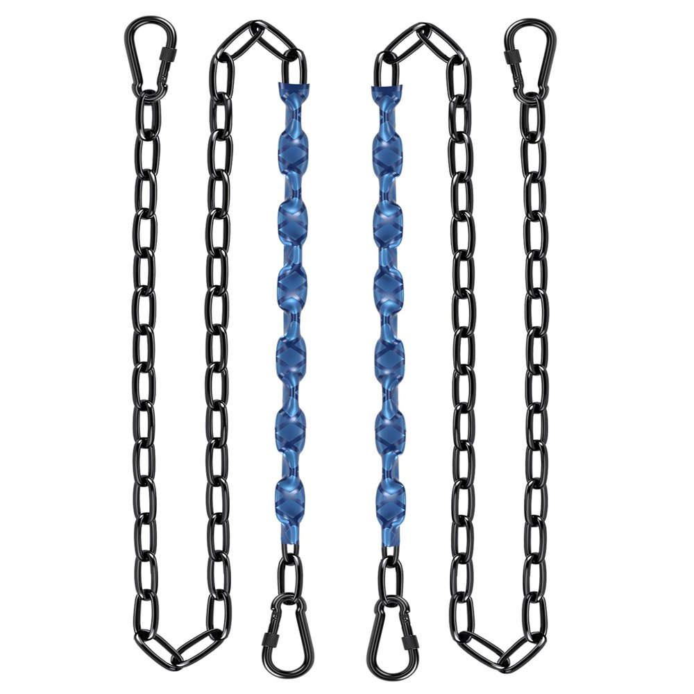 2 Pack 46in Hanging Chair Chain with 4 Carabiners, 500LB Capacity Hanging Kits Heavy Duty Hanging Chair Hardware for Hammock Swing Punching Bags Sandbag (Black+Blue, 64in)