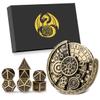 7-in-1 Gear Fingertip Gyro + 7pcs Polyhedral Metal DND Dice Set, Metal Dice Set, DND Starter Set, D&D Gifts with Dragon Logo Gift Box, Tabletop Games, Role Playing Board Game Accessories, Bronze view 1