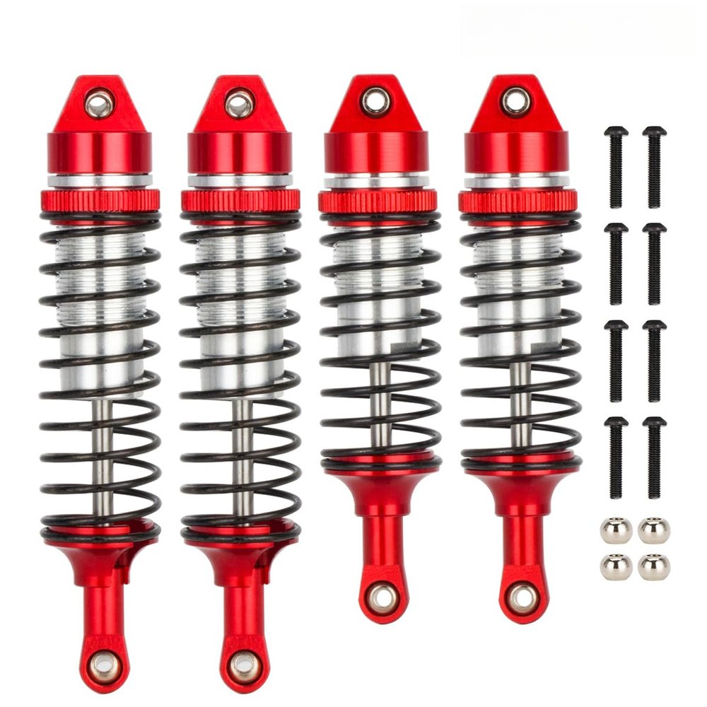 4pcs Oil All Metal Shocks RC Shock Absorber Damper Set for Traxxas Rustler 4X4 VXL Slash 2WD 4x4 Hoss Stampede Bandit Nitro Shock Absorber Damper Set 1/10 Upgrades Parts Replace of 5862 (Red Silver)