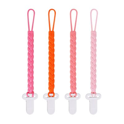 4 Pcs Pink Baby Silicone Teething Pacifier Clip,One-Piece Design,Woven Shape,BPA Free.