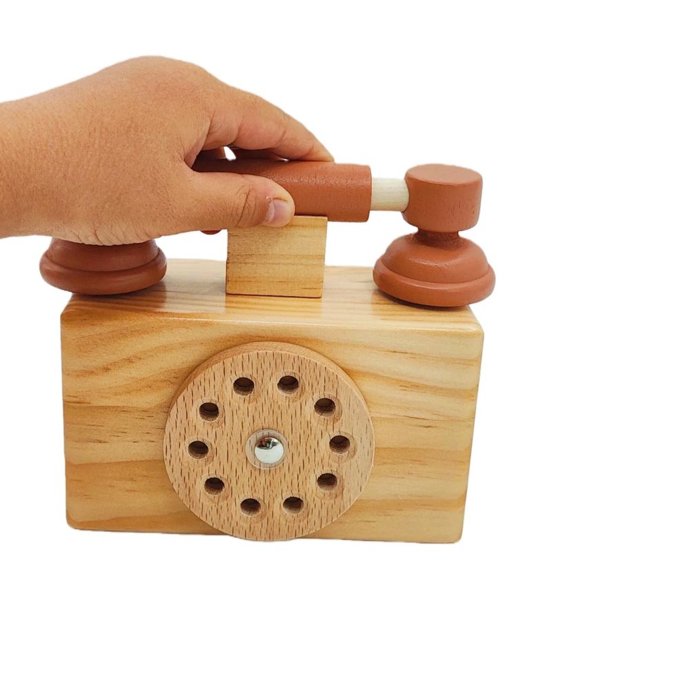 Ring Ring Telephone - Solid Wood Retro Chorded Dial Phone -1 pcs Toy Telephone-Pretend Play Toy Telephone -Role-Playing - Boost Communication Skills and Language Development - Age 3+ (1)
