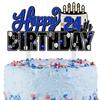 LINGTEER Happy 24th Birthday Blue Acrylic Cake Topper,Blue Theme Birthday Cheers to 24 Years Old Party Cake Decorations Gift Sign. view 1