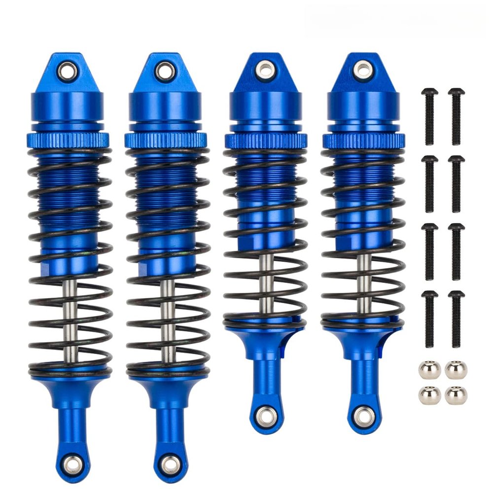 4pcs Oil All Metal Shocks RC Shock Absorber Damper Set for Traxxas Rustler 4X4 VXL Slash 2WD 4x4 Hoss Stampede Bandit Nitro Shock Absorber Damper Set 1/10 Upgrades Parts Replace of 5862 (Blue)