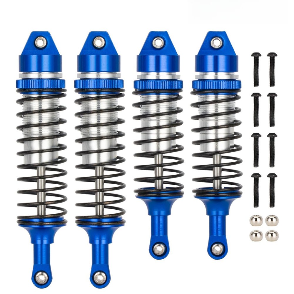 4pcs Oil All Metal Shocks RC Shock Absorber Damper Set for Traxxas Rustler 4X4 VXL Slash 2WD 4x4 Hoss Stampede Bandit Nitro Shock Absorber Damper Set 1/10 Upgrades Parts Replace of 5862 (Blue Silver)
