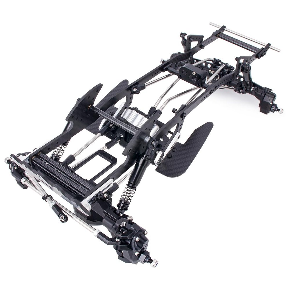 1/10 Performance Carbon LCG Chassis Kit with Gearbox & Shock Absorbers for RC Crawler SCX10 & Capra Upgrade Parts (Full Chassis Kit)