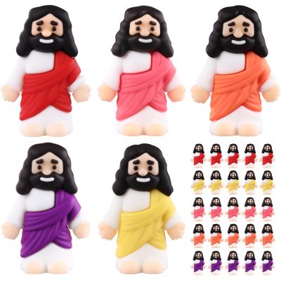 Bememo 25 Pcs Mini Jesus Figurines Bulk Original Design Rubber Mini Jesus Figures to Hide and Seek Religious Gifts Sunday School Baptism Easter Egg Filling (Bright Colors)