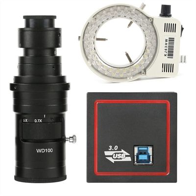 Lab Microscope Accessories 5.0MP USB3.0 Industrial Digital Video Electronic Microscope Camera Zoom C Mount Lens LEd Light for Win 8 Win10 XP for PCB Repair(200x Lens with Light)