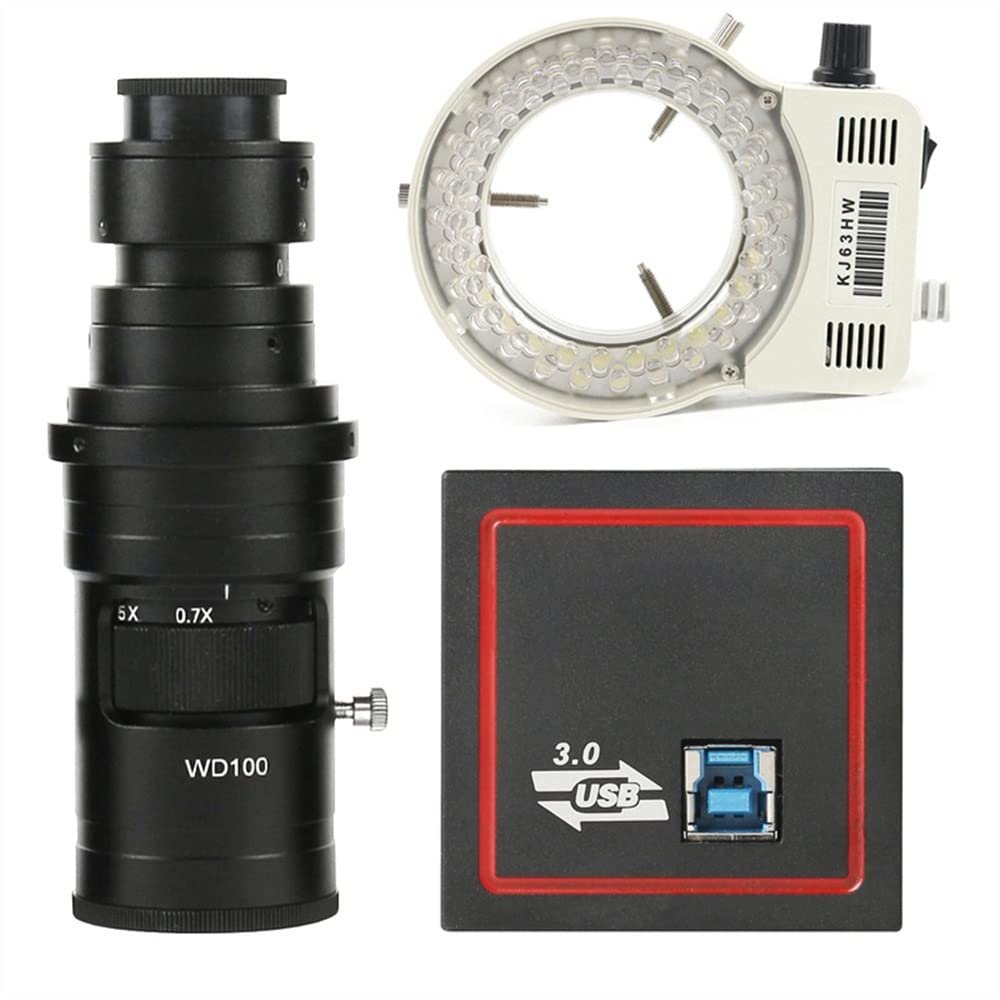 Lab Microscope Accessories 5.0MP USB3.0 Industrial Digital Video Electronic Microscope Camera Zoom C Mount Lens LEd Light for Win 8 Win10 XP for PCB Repair(200x Lens with Light)