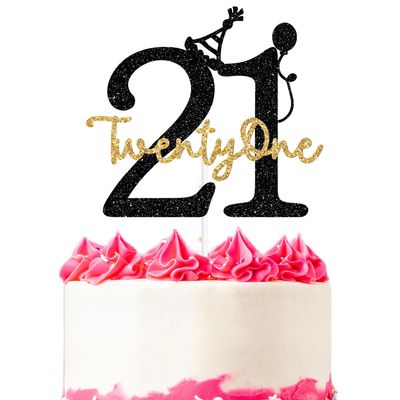 Twenty One Cake Topper, 21st Birthday Cake Decor, Cheers to 21 Years/Bruh I'm 21, Happy 21st Birthday Party Decorations