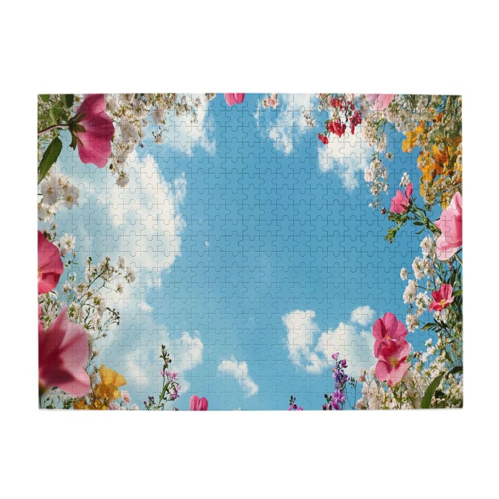 BEAROWL Vibrant Flowers Against Sky with Clouds,500 Pcs Adult Wooden Puzzle,Use Your Imagination to The FullestBrainstorming for Stress ReliefCreative Play & Holiday Party Gifts Artwork