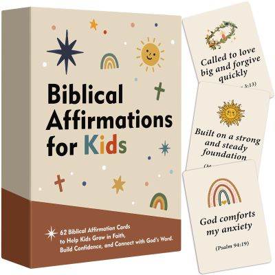 Biblical Affirmations for Kids, 62 Scripture Cards for Children, Christian Gifts For Kids, Bible Study, Encouragement Cards, Bible Affirmation Cards, Religious Spiritual Gift for Children - Valentines Day Gift