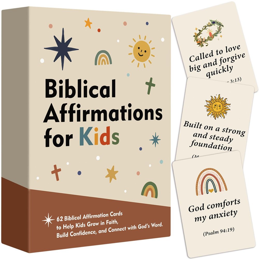Biblical Affirmations for Kids, 62 Scripture Cards for Children, Christian Gifts For Kids, Bible Study, Encouragement Cards, Bible Affirmation Cards, Religious Spiritual Gift for Children - Valentines Day Gift
