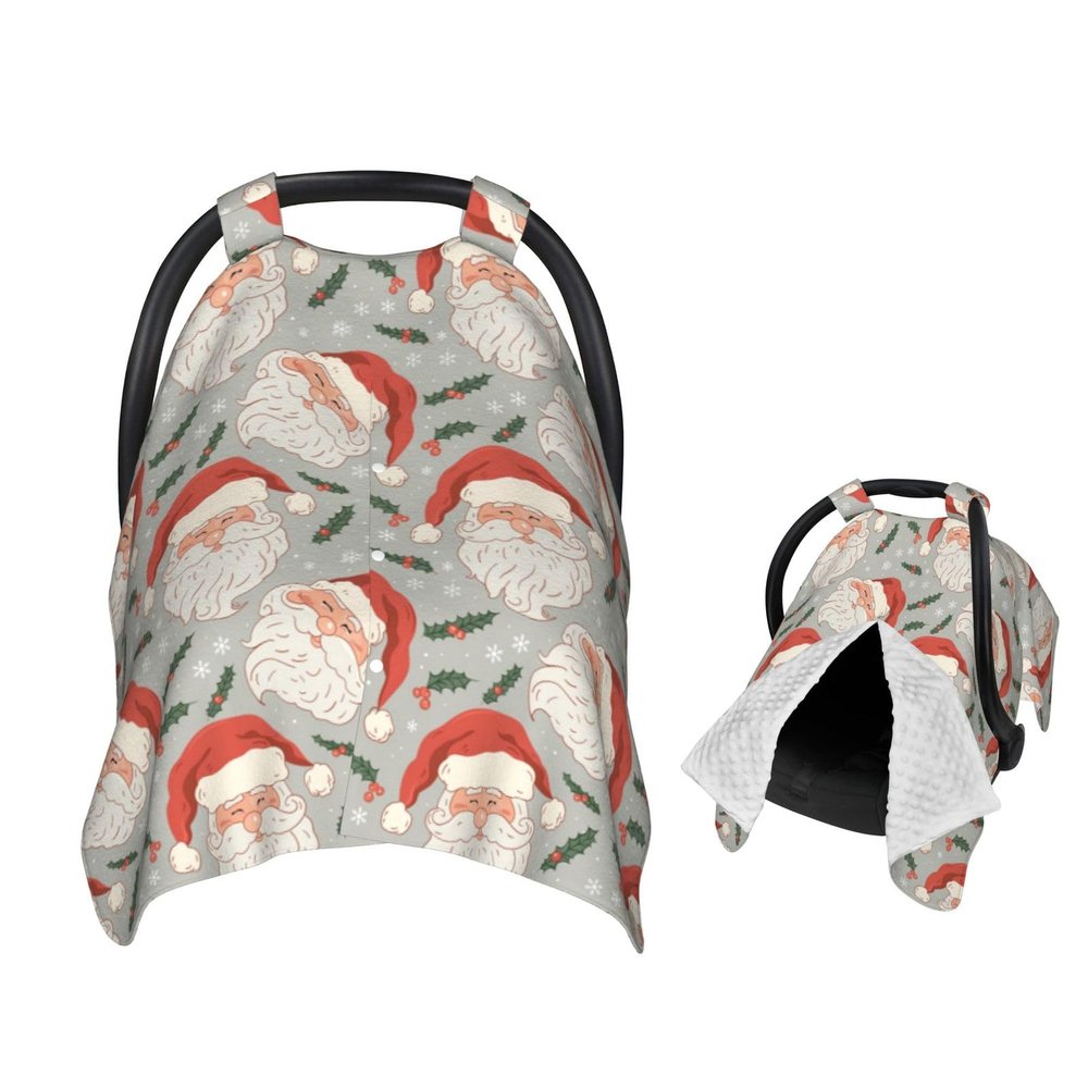 Muishi Cute Santa Claus and Holly Baby Car Seat Canopy Nursing Cover for Newborn Car Seat Breastfeeding Covers Blanket Newborn Shower Gift