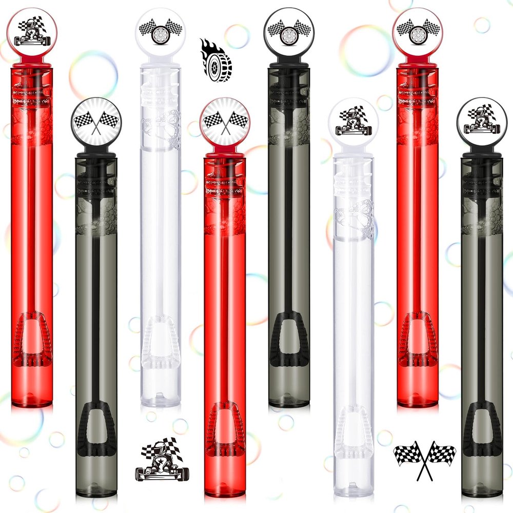 Hollowfly 24 Pcs Race Car Party Favors Race Car Bubble Wands for Kids Racecar Wheels Themed Birthday Party Supplies Classroom Prizes Stuffers Goodie Bag Piata Fillers