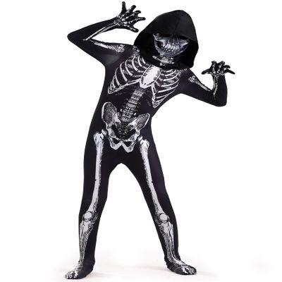 3D Skeleton Halloween Costume for Kids Scary Jumpsuit Onesie for Boys & Girls 10-12 Years