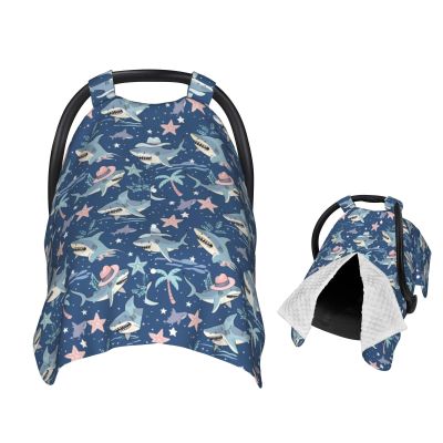 Muishi Blue Shark Wearing Cowboy Hat Baby Car Seat Canopy Nursing Cover for Newborn Car Seat Breastfeeding Covers Blanket Newborn Shower Gift