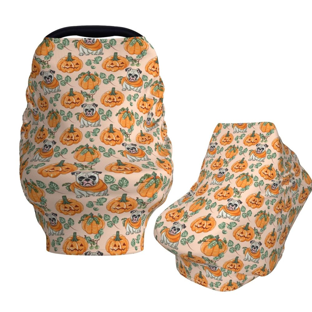 Muishi Cute Bulldog Pumpkin Baby Car Seat Covers Carseat Canopy Soft Infant Stroller Cover Nursing Breastfeeding Covers for Girls Boys Newborn