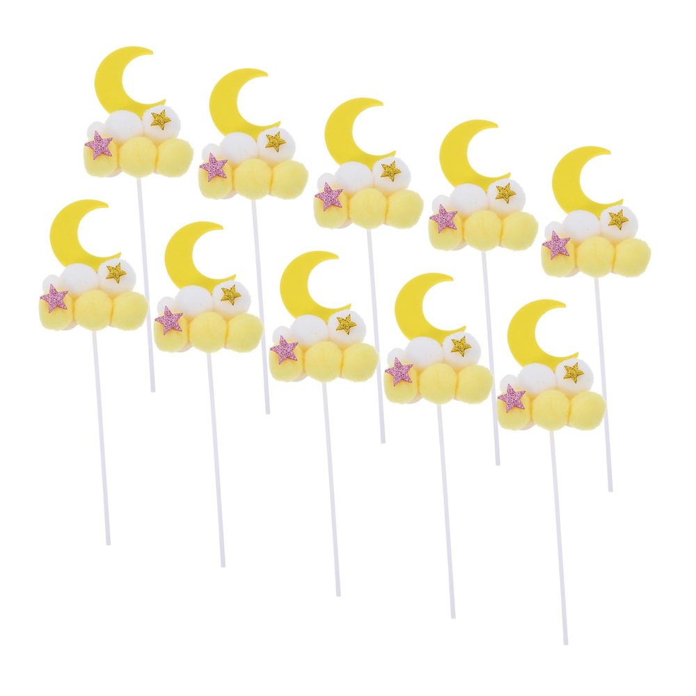 Ciieeo 10pcs Moon Cake Toppers 3D Felt Birthday Cupcake Picks Festive Dessert Decoration for Parties and Weddings