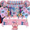 103PCS Stitch Party Supplies Birthday Decorations Set Include Banner, Balloons, Stickers, Hanging Swirls, Cake Cupcake Toppers, Tablecloth for Boys Girls Stitch Theme Party (Pink) view 4
