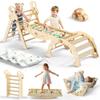 Bimomiki Pikler Triangle Climbing Set with Cushion, Foldable Climbing Toys Indoor, Montessori Toddler Gym, 10-in-1 Climber & Playground, Gift for Christmas, Birthday, New Year (Woodland Cabin) view 1