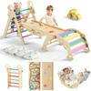 Bimomiki Pikler Triangle Climbing Set with Cushion, Foldable Climbing Toys Indoor, Montessori Toddler Gym, 10-in-1 Climber & Playground, Gift for Christmas, Birthday, New Year (Rainbow Valley) view 1