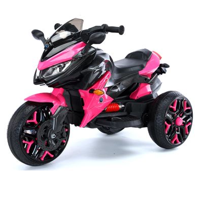 12V Kids Ride-On Motorcycle - 3-Wheel Electric Motorbike for Boys & Girls, Music, Lighting Wheels, Hand Throttle, PU Seat, Reticulate Blue - Gift for Ages 3-8 (Pink+Plastic+50-99 pounds)