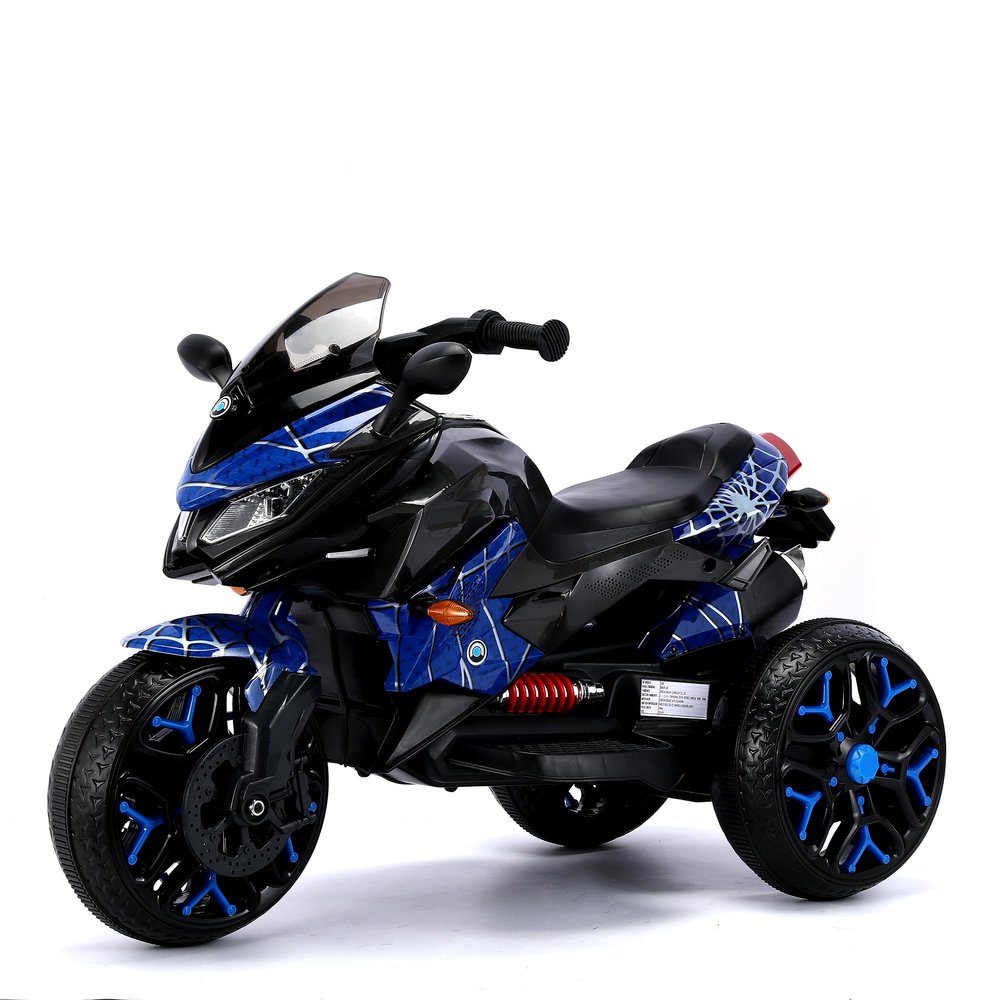 12V Kids Ride-On Motorcycle - 3-Wheel Electric Motorbike for Boys & Girls, Music, Lighting Wheels, Hand Throttle, PU Seat, Reticulate Blue - Gift for Ages 3-8 (Blue+ Plastic + 50-99 pounds)