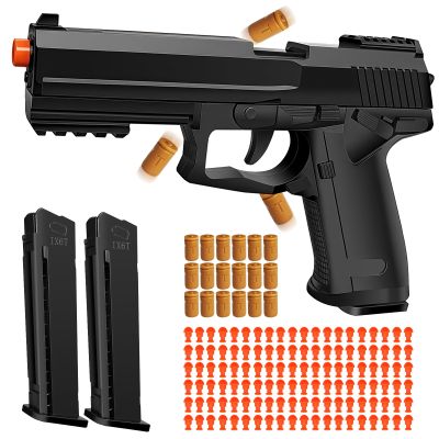 Tcxomino Automatic Shell Ejecting Toy Gun for Age 13+ Years, Fidget & Shooting Game, Realistic Toy Pistol with 120 Soft Bullets, 18 Shells & 2 Magazines, Ideal Gift for Halloween Christmas(Black)