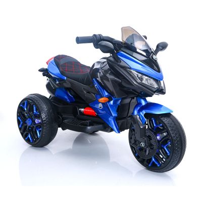 12V Kids Ride-On Motorcycle - 3-Wheel Electric Motorbike for Boys & Girls, Music, Lighting Wheels, Hand Throttle, PU Seat, Reticulate Blue - Gift for Ages 3-8 (Blue+ Plastic + 50-99 pounds)